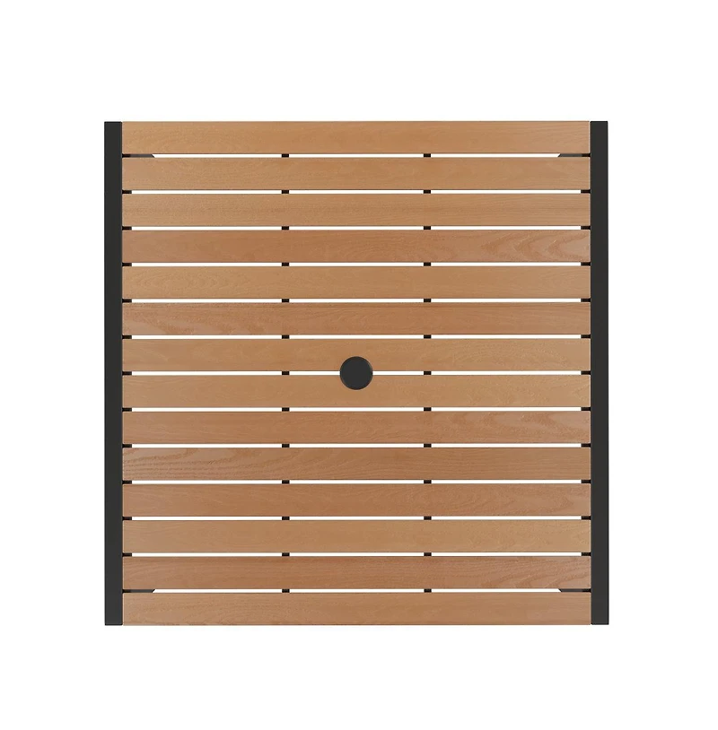 Merrick Lane Faux Teak Outdoor Dining Table With Powder Coated Steel Frame And Umbrella Hole