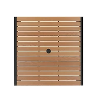 Merrick Lane Faux Teak Outdoor Dining Table With Powder Coated Steel Frame And Umbrella Hole