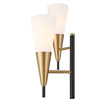 Possini Euro Design Quatro Mid Century Modern Tree Floor Lamp 71" Tall Black Gold Metal 4 Light Frosted Glass Cone Shade for Living Room Bedroom