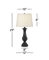 Regency Hill Traditional Table Lamps 25" High Set of 2 with Hotel Style Usb Charging Port Led Bronze Oatmeal Shade Touch On Off for Living Room B