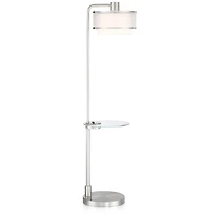 Possini Euro Design Vogue Modern Floor Lamp with Tray Table 60" Tall Brushed Nickel Usb Charging Port Organza Outer White Inner Shade for Living