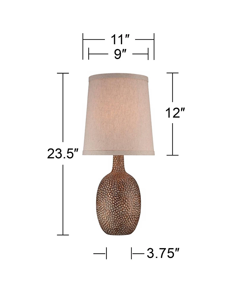 360 Lighting Chalane Rustic Accent Table Lamp 23 1/2" High Antique Bronze Hammered Texture Natural Beige Linen Shade for Bedroom Living Room Beds