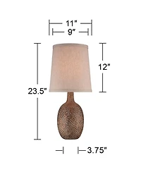 360 Lighting Chalane Rustic Accent Table Lamp 23 1/2" High Antique Bronze Hammered Texture Natural Beige Linen Shade for Bedroom Living Room Beds