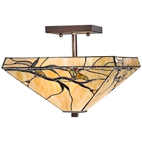 Robert Louis Tiffany Mission Rustic Ceiling Light Semi Flush Mount Fixture 14" Wide Bronze 2-Light Budding Branch Art Glass Shade for Bedroom Kit