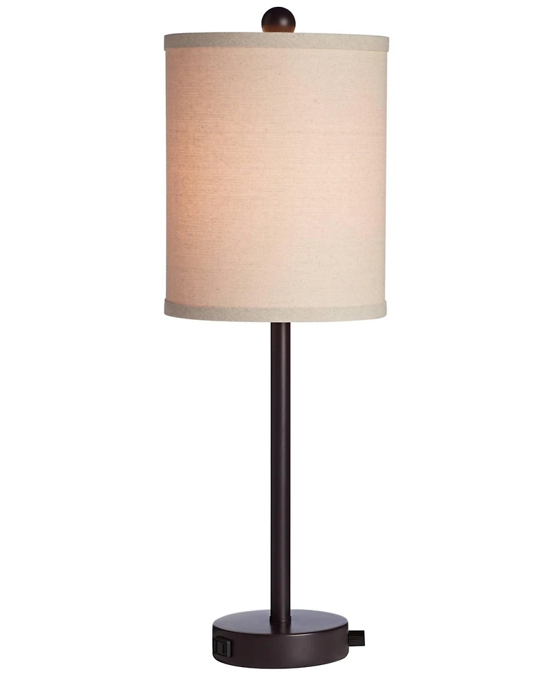 Trotter Modern Industrial Table Lamps 23.75" High Set of 2 with Usb and Outlet in Base Dimmable Led Oil Rubbed Bronze Burlap Fabric Shades Living