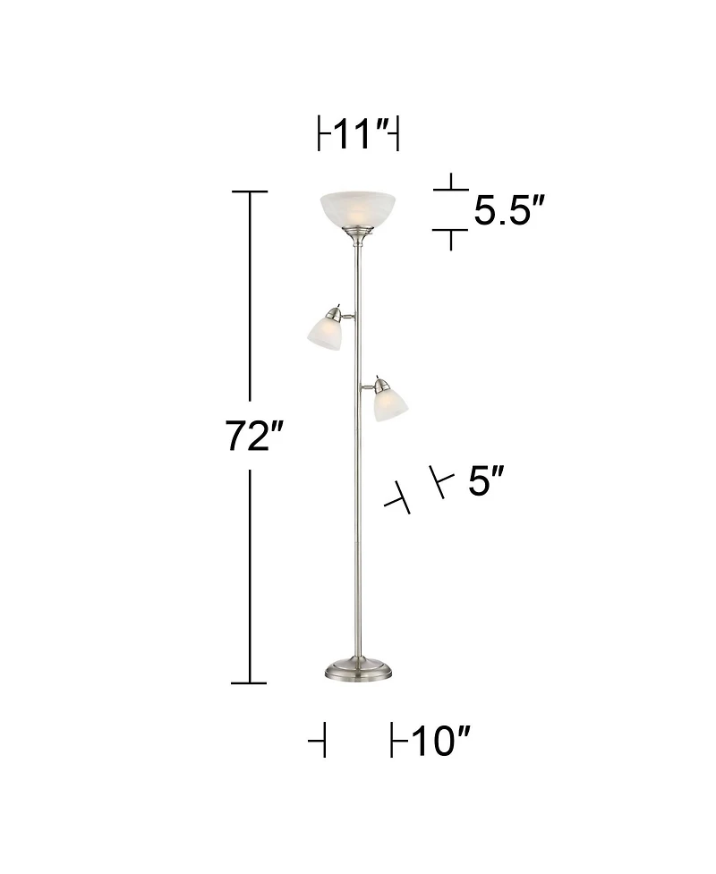 360 Lighting Ellery Modern Torchiere Floor Lamp with Side Lights 72" Tall Brushed Nickel Frosted White Glass Shade for Living Room Reading Bedroo