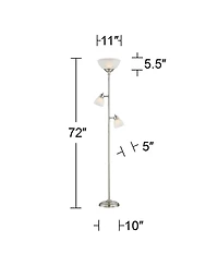 360 Lighting Ellery Modern Torchiere Floor Lamp with Side Lights 72" Tall Brushed Nickel Frosted White Glass Shade for Living Room Reading Bedroo