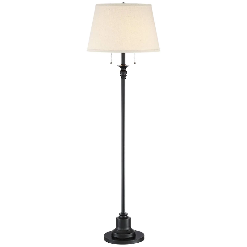 360 Lighting Spenser Rustic Farmhouse Floor Lamp 58" Tall Oiled Bronze Metal Off White Linen Empire Shade for Living Room Bedroom Office House Ho