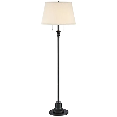 360 Lighting Spenser Rustic Farmhouse Floor Lamp 58" Tall Oiled Bronze Metal Off White Linen Empire Shade for Living Room Bedroom Office House Ho