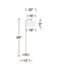 360 Lighting Modern Art Deco Arc Floor Lamp 64" Tall Warm Gold Metal White Fabric Drum Shade for Living Room Reading Family Bedroom Office House