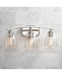 Richter Modern Wall Light Polished Nickel Silver Hardwired 22" 3-Light Fixture Curving Clear Glass Shade for Bedroom Bedside Bathroom Vanity Livi