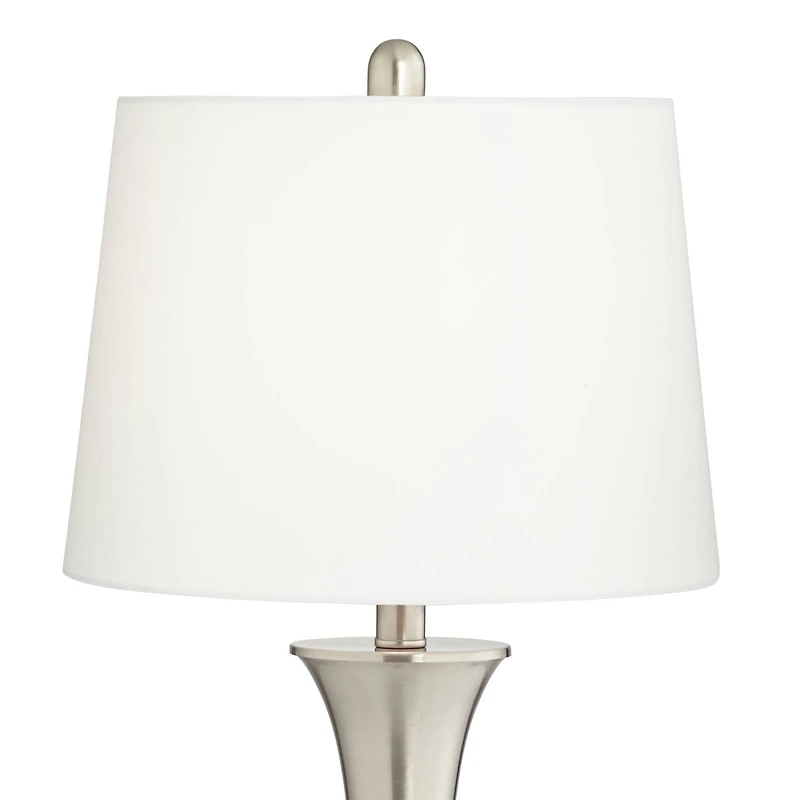 Seymore Modern Table Lamps 26" Tall Set of 2 with Usb Charging Port Silver Led Touch On Off White Drum Shade for Bedroom Living Room House Home D