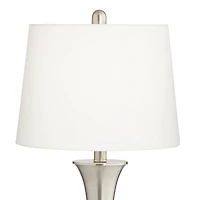 Seymore Modern Table Lamps 26" Tall Set of 2 with Usb Charging Port Silver Led Touch On Off White Drum Shade for Bedroom Living Room House Home D