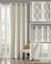 Blakesly Ikat blackout curtains for bedroom, Silver grommet top fit up to 1.25 inches rod Single Curtain Panel for Living Room, Width 50 length 95 inc