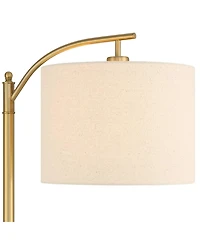 360 Lighting Modern Downbridge Floor Lamp 61 1/2" Tall Warm Gold Metal Off-White Linen Drum Shade for Living Room Reading Bedroom
