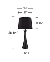 360 Lighting Karl Modern Table Lamps 28 1/4" Tall Set of 2 Black Metal with Usb and Ac Power Outlet in Base Faux Silk Shade for Bedroom House Hom