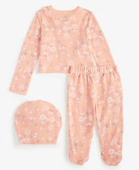 Baby Girls Secret Garden Cotton Hat, Cardigan & Footed Pants, 3 Piece Set, Exclusively at Macy's