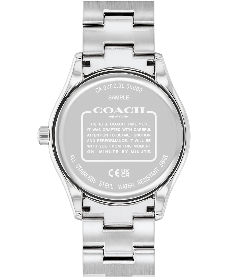 Coach Unisex Silver Brooks Stainless Steel Crystal Watch 38mm