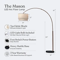 Mason 81" Led Contemporary Arc Floor Lamp with Marble Base, Bulb Included