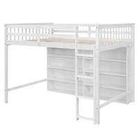 Full Size Loft Bed With 8 Open Storage Shelves And Builtin Ladder