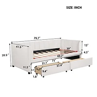 Twin Size Upholstered Daybed With Ergonomic Design Backrest And 2 Drawers