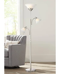 360 Lighting Jordan Modern Torchiere Floor Lamp with Side Lights 71 1/2" Tall Brushed Nickel Alabaster Glass Shade for Living Room Reading Bedroo
