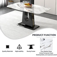 Streamdale Furniture 1 table and 6 chairs. Modern, simple and luxurious white imitation marble rectangular dining table and desk with 6 black Pu gold