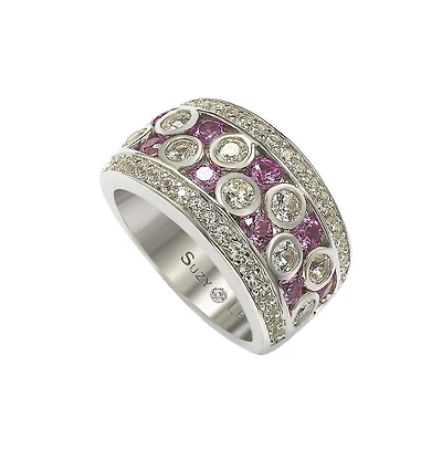 Suzy Levian Sterling Silver Sapphire & Created White Multi Set Ring