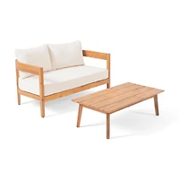 Simplie Fun Acacia Wood Patio Loveseat and Coffee Table Set with Water-Resistant Cushions