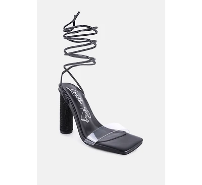 Scansta Lace Up Rhinestone Embellished Heel Sandals Women