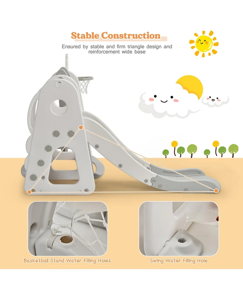 6 1 Toddler Slide and Swing Set Climber Playset w/ Ball Games Orange