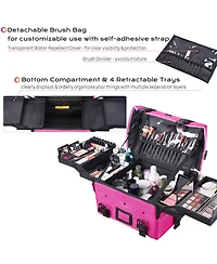 Byootique Cosmetic Organizer Travel Bag Makeup Train Case with Adjustable Strap Portable Rose Red