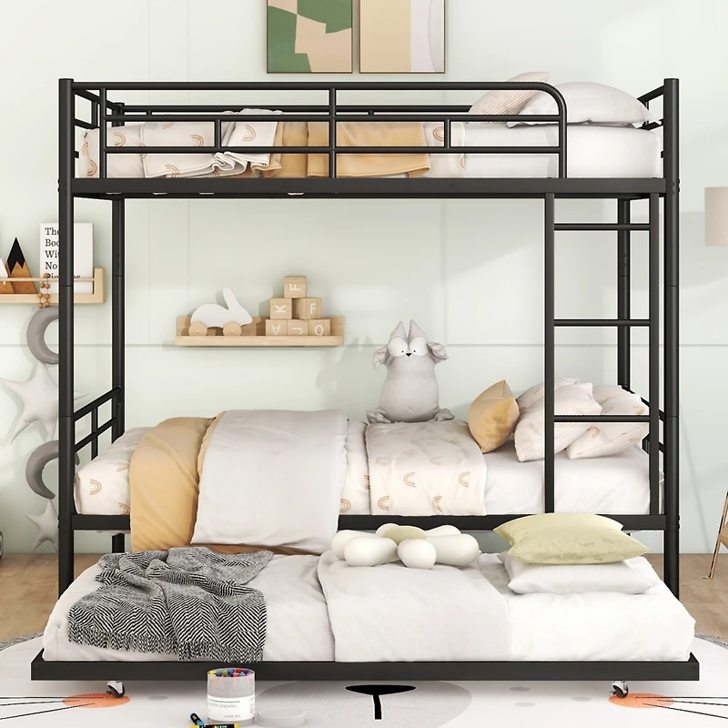 Simplie Fun Full Over Full Metal Bunk Bed With Trundle