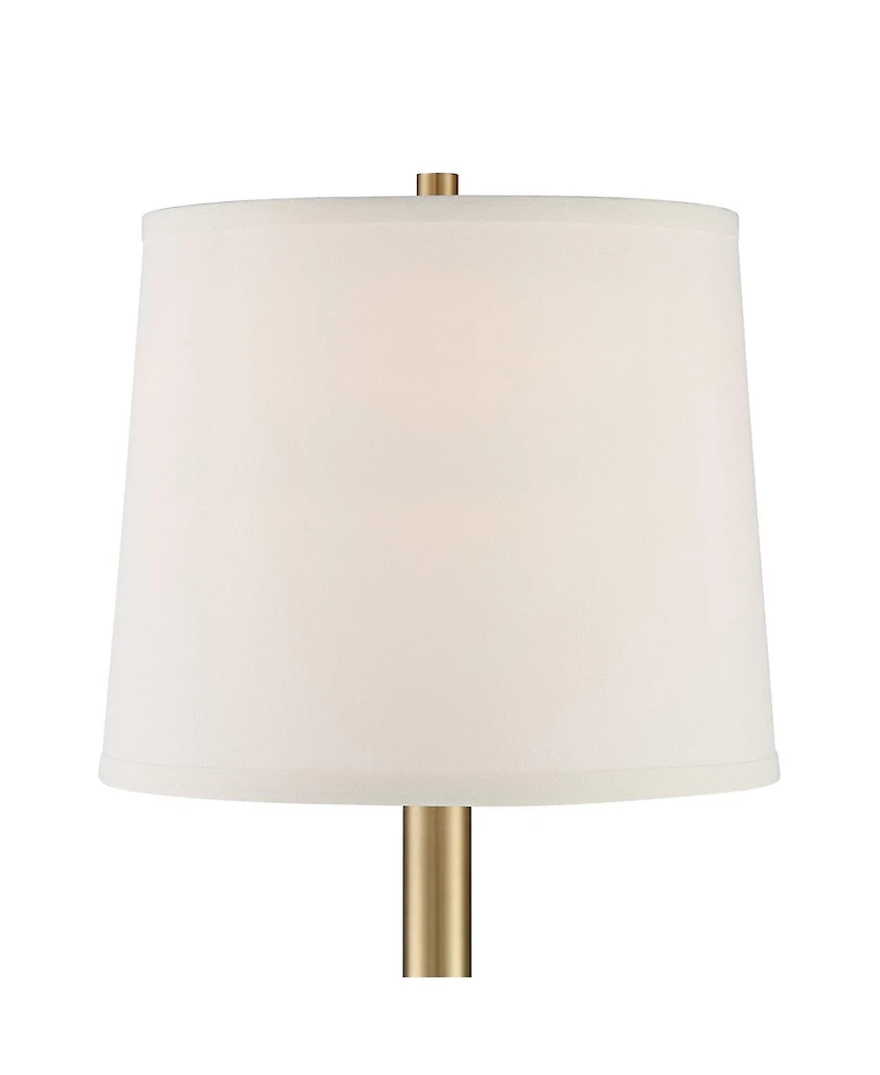 360 Lighting Camile Modern Table Lamps 25" High Set of 2 Brass Metal with Usb Charging Port Oatmeal Drum Shade for Bedroom Living Room Bedside De