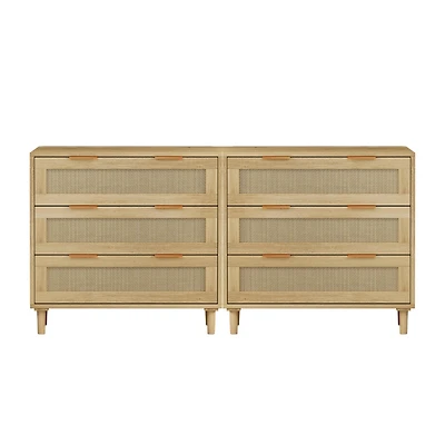 Streamdale Furniture Modern 3-Drawer Oak Rattan Storage Cabinet (Set of 2)