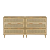 Streamdale Furniture Modern 3-Drawer Oak Rattan Storage Cabinet (Set of 2)