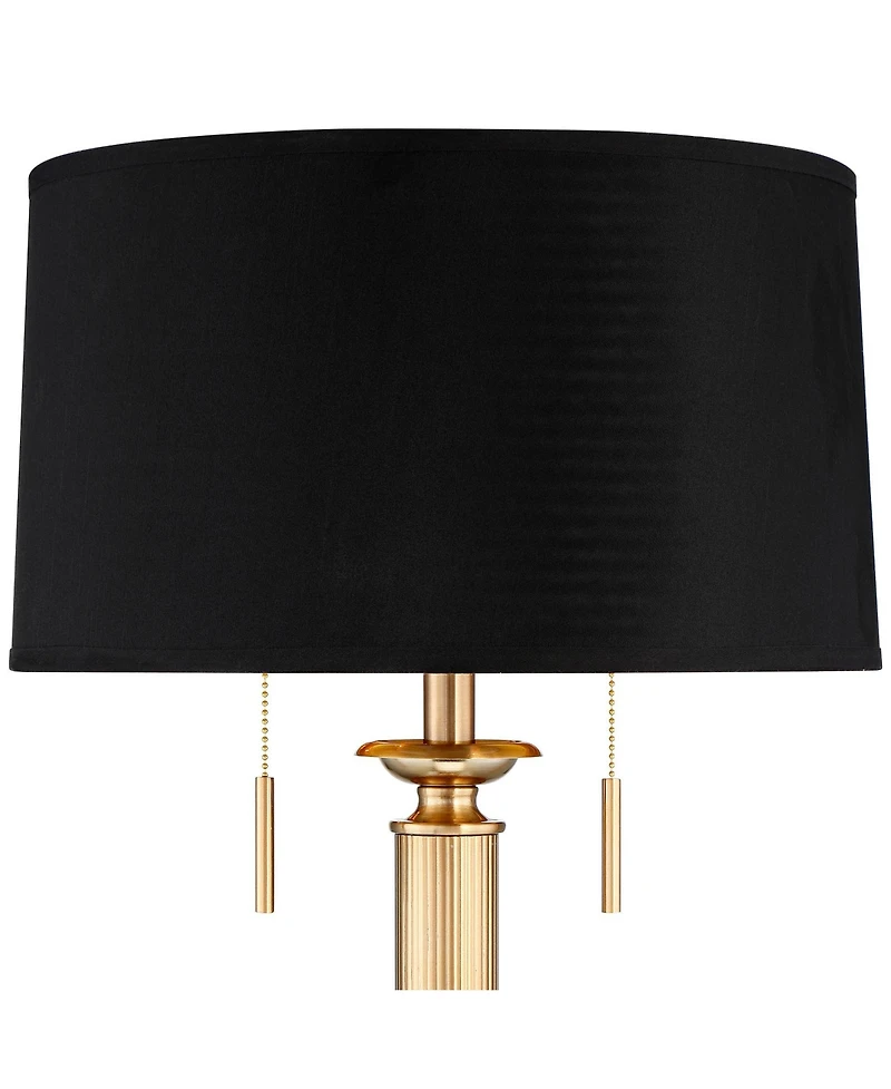 Possini Euro Design Wynne Traditional Table Lamp 30" Tall Warm Gold with Usb Charging Port Black Drum Shade for Bedroom Living Room Bedside Night