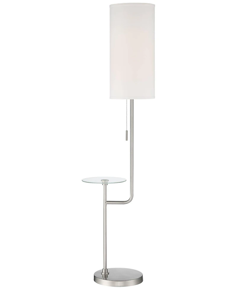 Possini Euro Design Piccolo Modern Floor Lamp with Tray Table 60 1/2" Tall Brushed Nickel White Cylinder Shade for Living Room Bedroom Office Hou