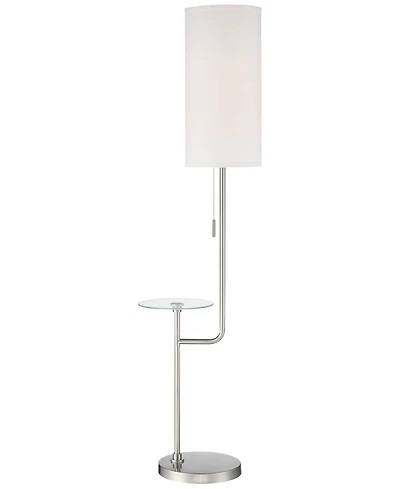 Possini Euro Design Piccolo Modern Floor Lamp with Tray Table 60 1/2" Tall Brushed Nickel White Cylinder Shade for Living Room Bedroom Office Hou