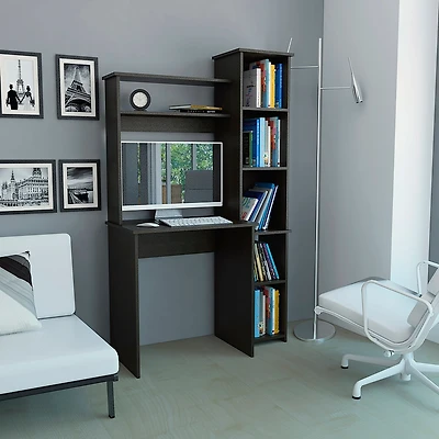 Streamdale Marston 6-Shelf Writing Desk With Built-In Bookcase Wengue