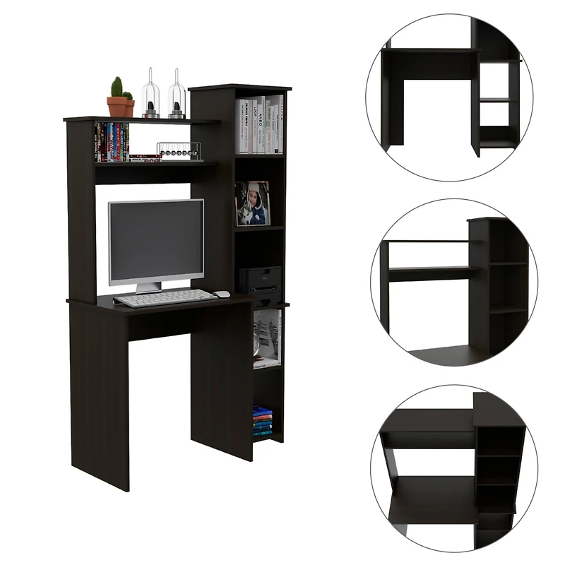 Streamdale Marston 6-Shelf Writing Desk With Built-In Bookcase Wengue