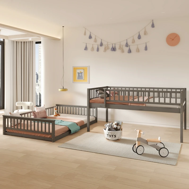 Streamdale Full Xl over Queen Bunk Bed with Ladder and Guardrails, Walnut