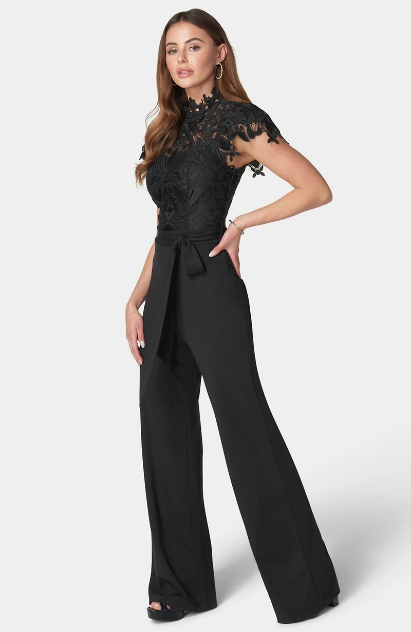 Bebe Women's Lace High Neck Jumpsuit