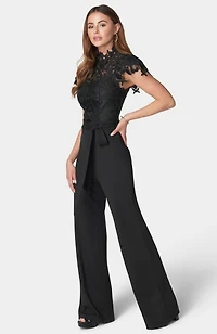 Bebe Women's Lace High Neck Jumpsuit