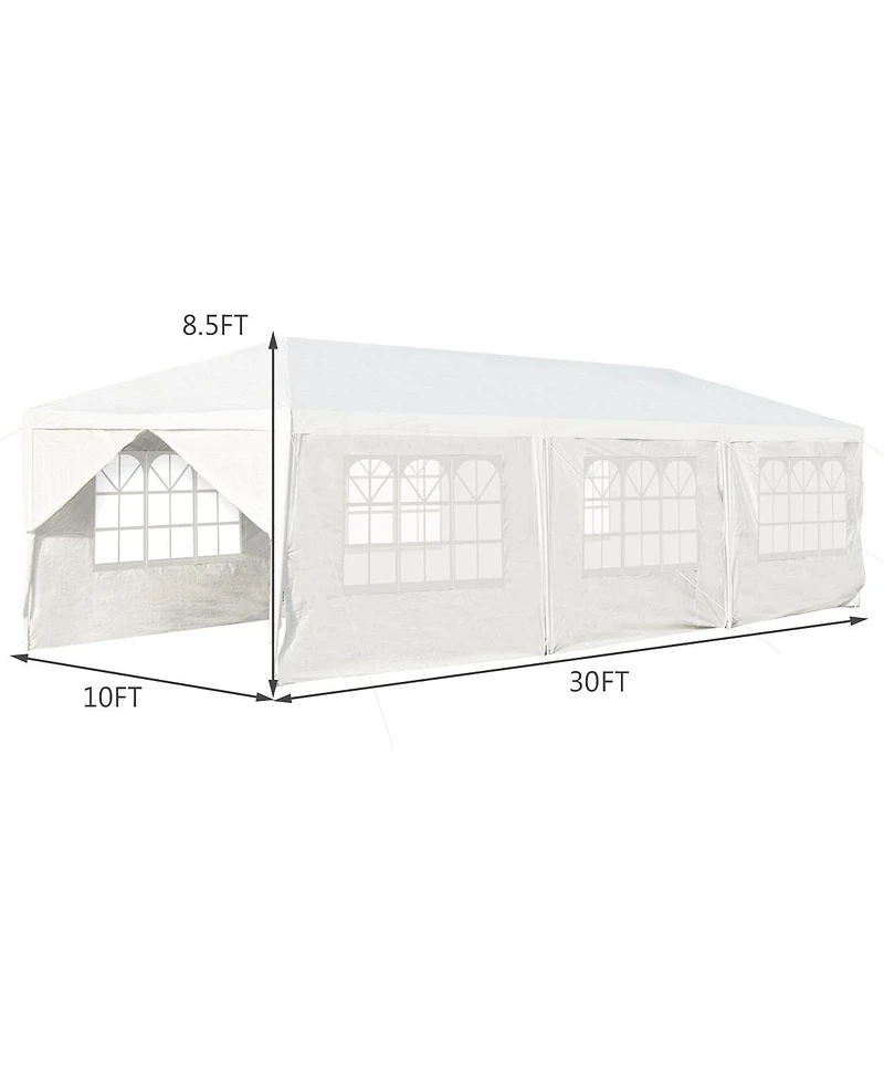 Slickblue 10 x 30 Feet Outdoor Canopy Tent with 6 Removable Sidewalls and 2 Doorways-White