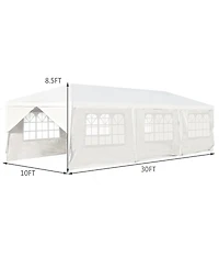 Slickblue 10 x 30 Feet Outdoor Canopy Tent with 6 Removable Sidewalls and 2 Doorways-White