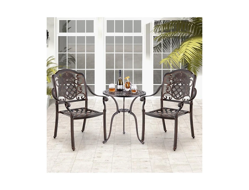 Slickblue Patio Cast Aluminum Dining Chairs Set of 2 Metal Armchairs Stackable-Copper
