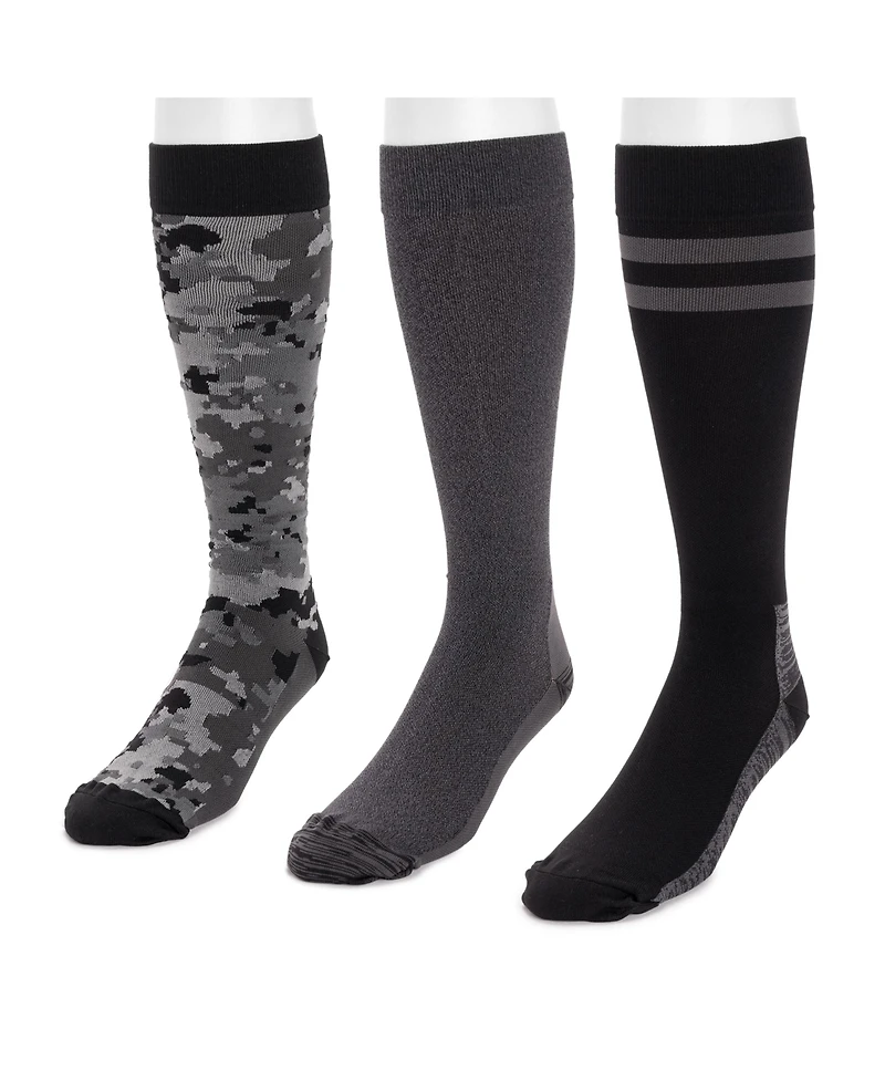 Muk Luks Men's 3 Pack Nylon Compression Knee-High Socks