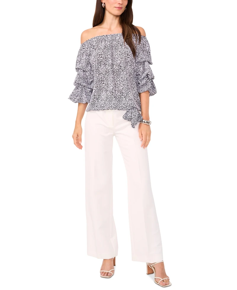 Vince Camuto Women's Printed Off-The-Shoulder Bubble 3/4-Sleeve Tie-Front Blouse
