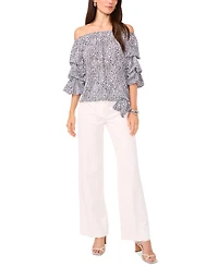 Vince Camuto Women's Printed Off-The-Shoulder Bubble 3/4-Sleeve Tie-Front Blouse